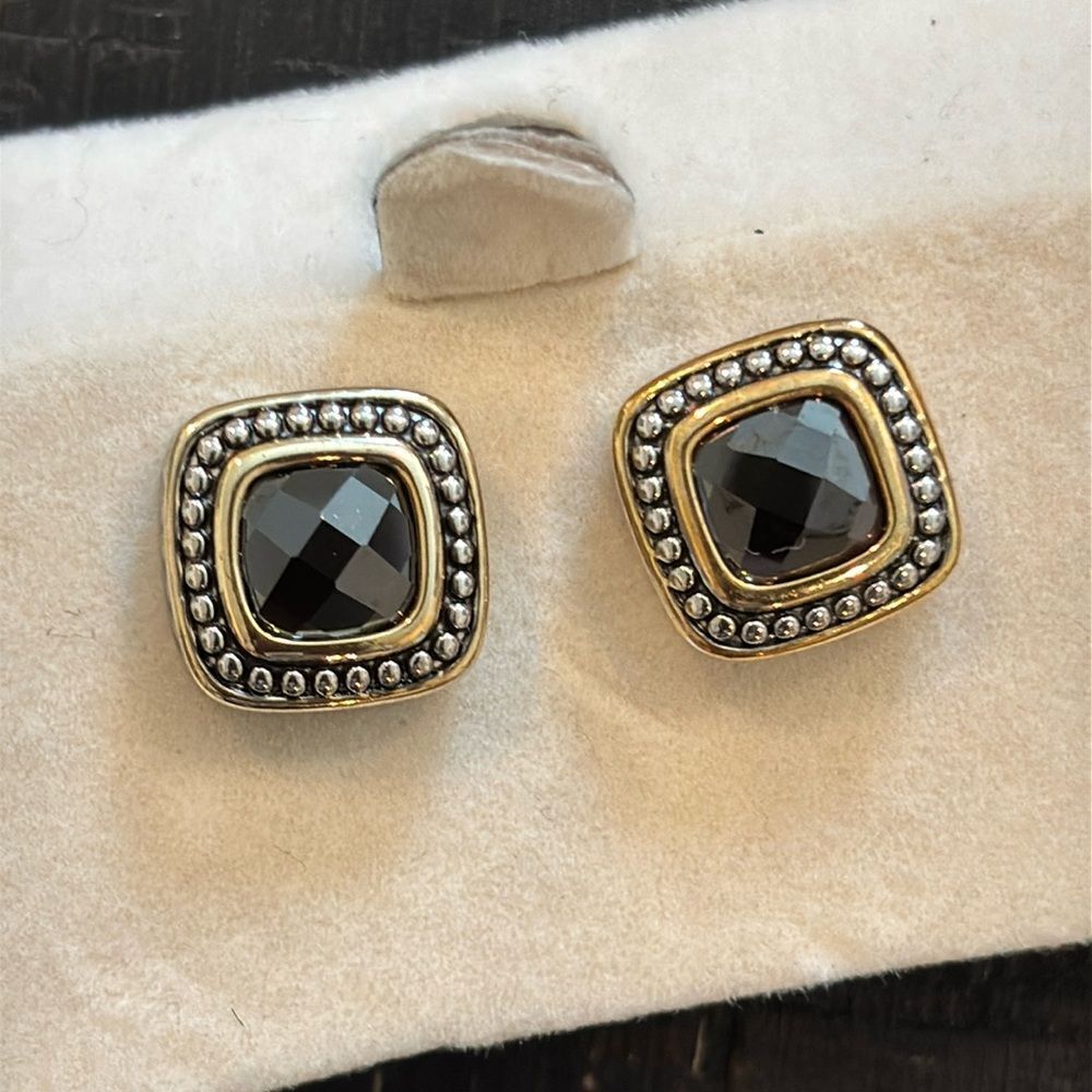 NWOT Studded Brown Square Pierced MULTI Tone Earrings Quality